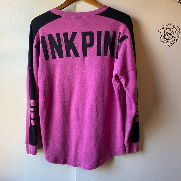 PINK Victorias Secret Pinkish Purple Small Sweater Crewneck Black Stripes Womens - Picture 2 of 9